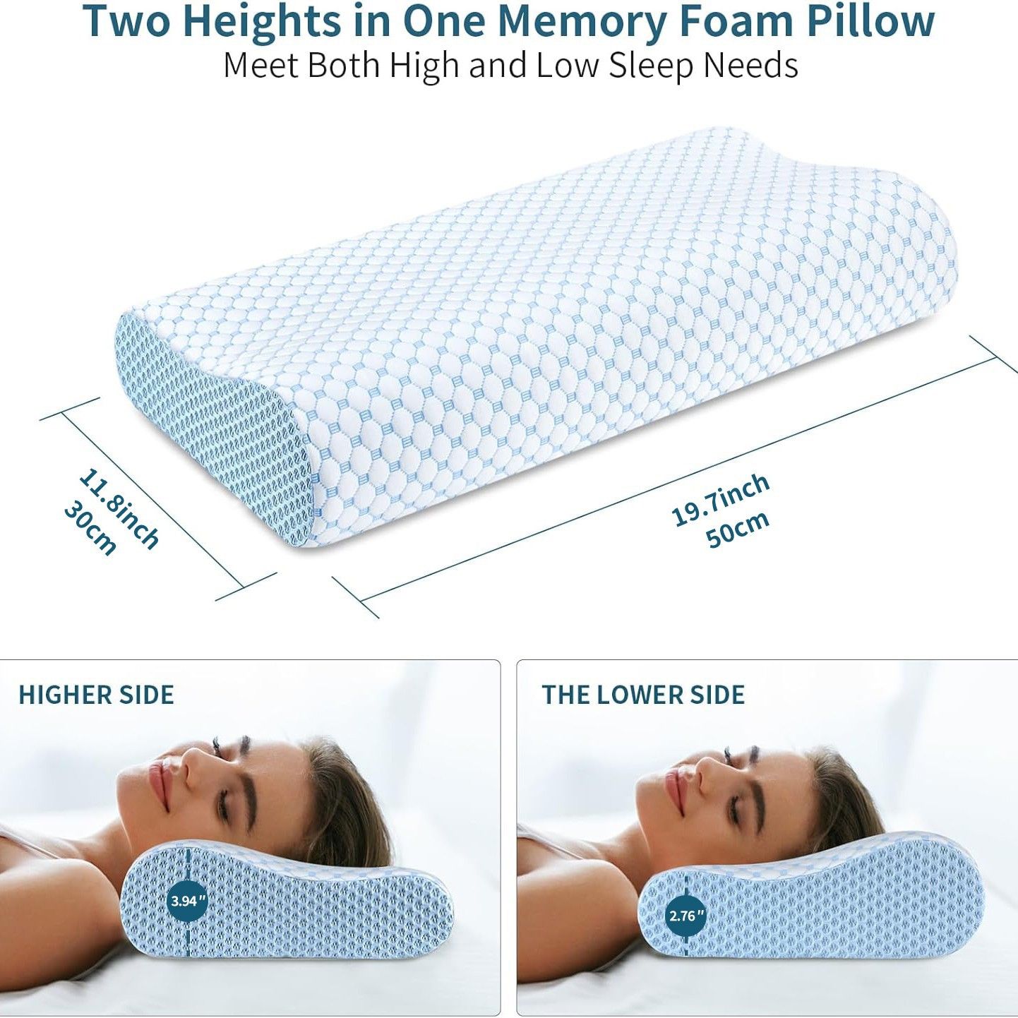 50 x 30CM Ergonomic Cooling Memory Foam Contour Pillow - Slow Rebound Cervical view 3