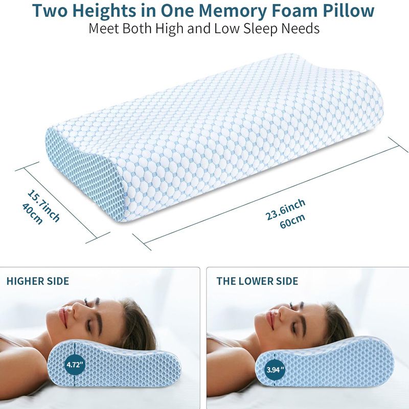60 x 40CM Ergonomic Cooling Memory Foam Contour Pillow - Slow Rebound Cervical view 3