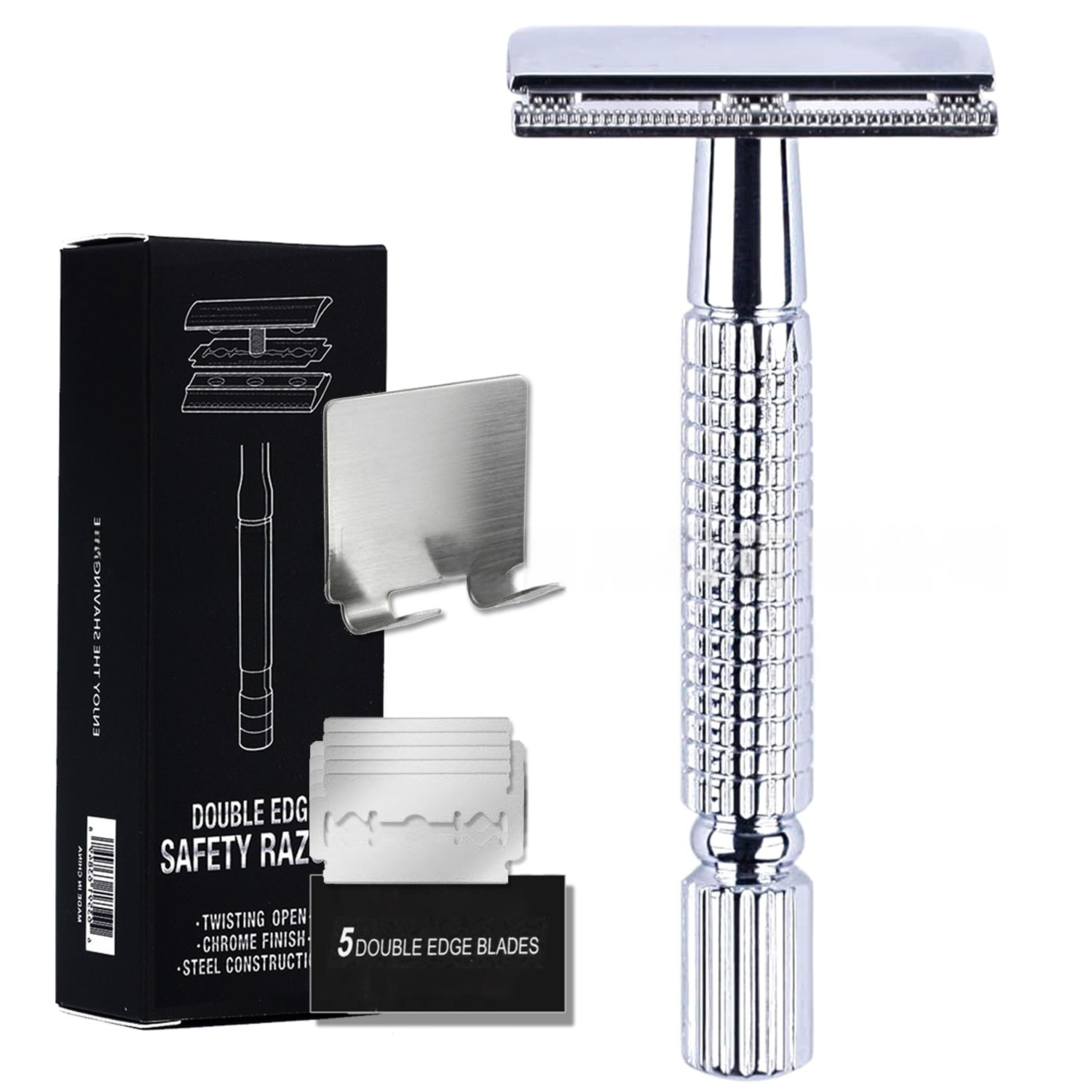 Silver Classic Double Edge Safety Razor Set - Vintage Metal Manual Shaving