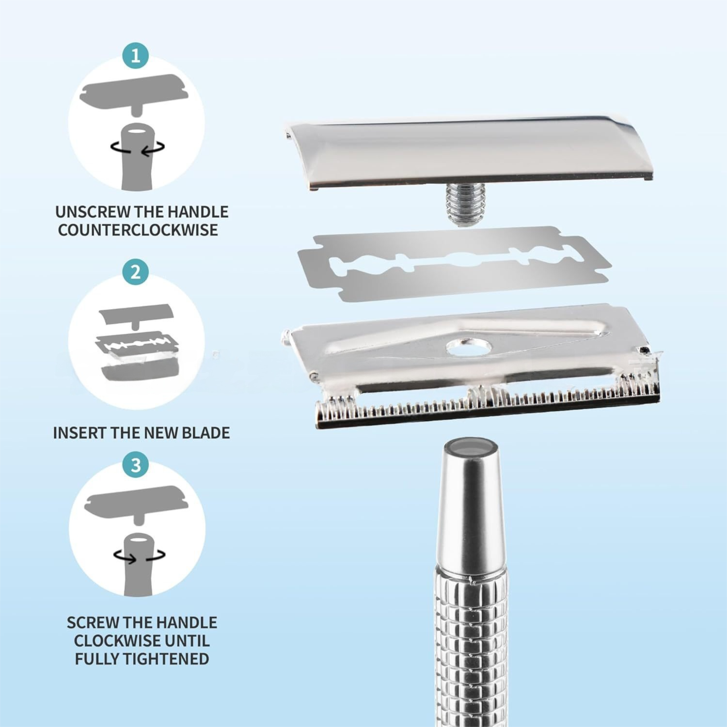 Silver Classic Double Edge Safety Razor Set - Vintage Metal Manual Shaving view 3