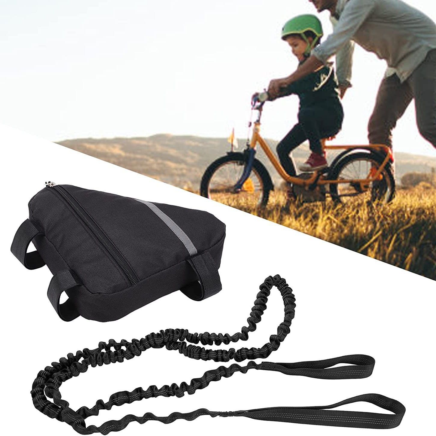 Black Bike Shock Absorbing Tow Rope with Storage Bag (8 to 15 FT) - Durable