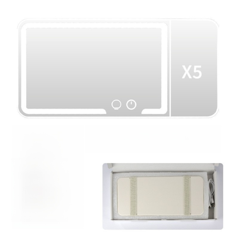 White Car Sun Visor LED Makeup Mirror with 5X Magnification & Velcro Strap