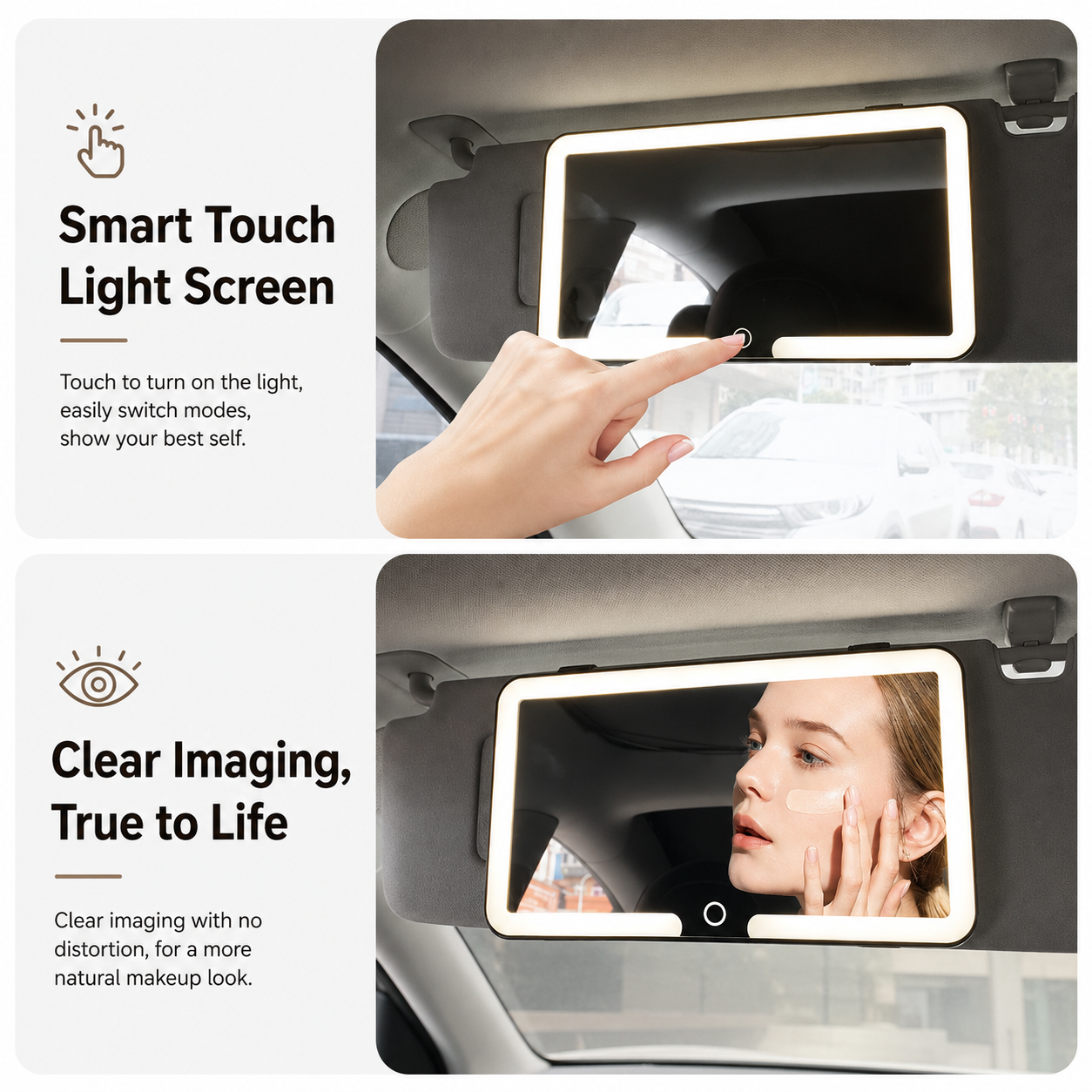 White Car Sun Visor LED Makeup Mirror with 5X Magnification & Velcro Strap view 2