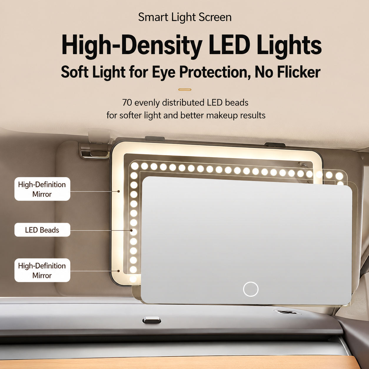 White Car Sun Visor LED Makeup Mirror with 5X Magnification & Velcro Strap view 3