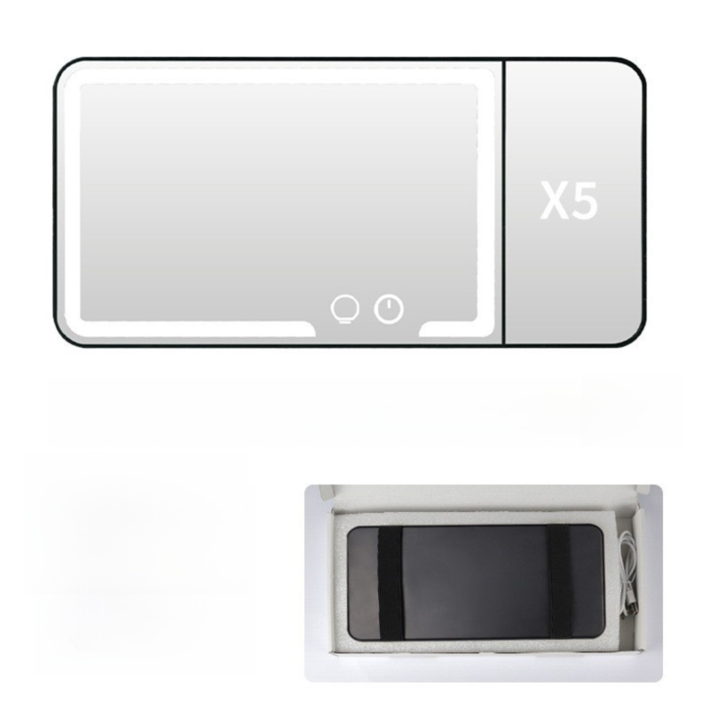 Black Car Sun Visor LED Makeup Mirror with 5X Magnification & Velcro Strap