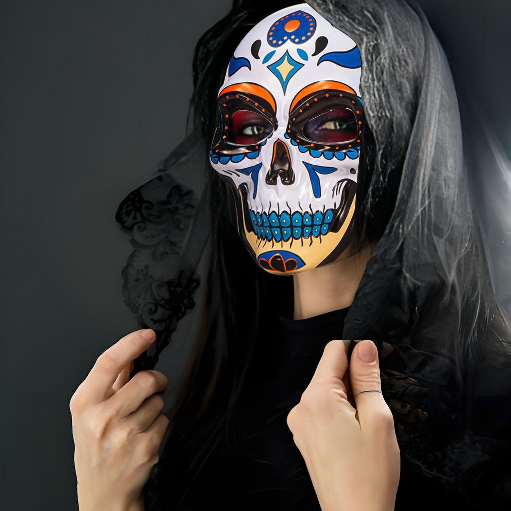 Day of the Dead Sugar Skull Mask - Mexican Dia de los Muertos Painted Skull view 3