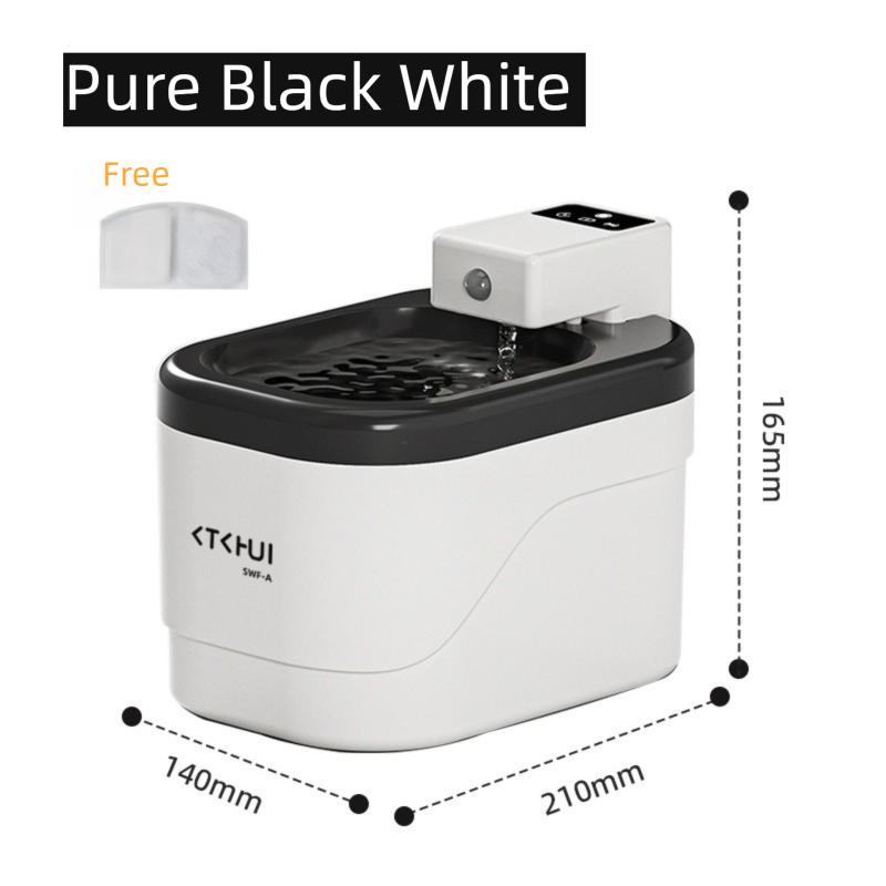Pure Black and White Smart Motion Sensor Wireless Pet Water Fountain - 2L