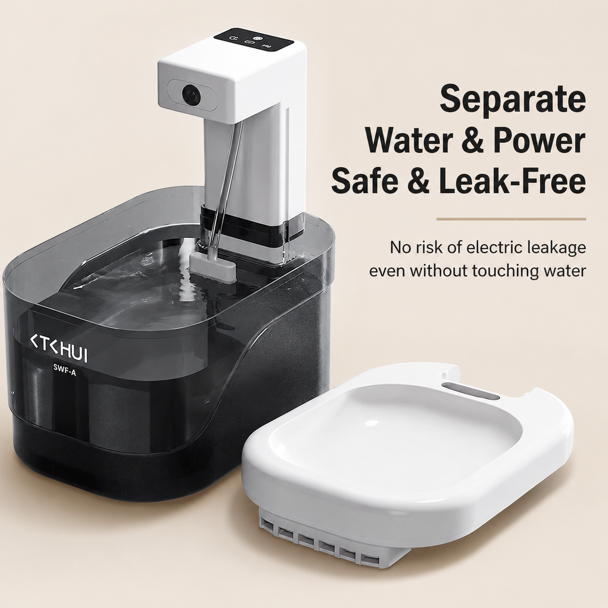 Pure Black and White Smart Motion Sensor Wireless Pet Water Fountain - 2L view 3