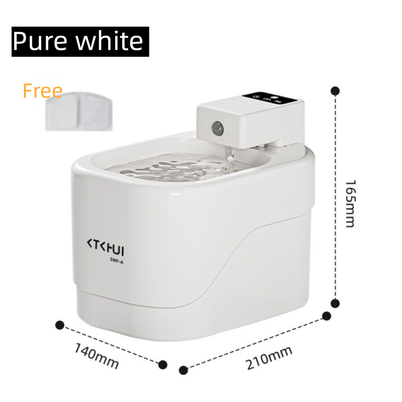 Pure White Smart Motion Sensor Wireless Pet Water Fountain - 2L Cordless Quiet