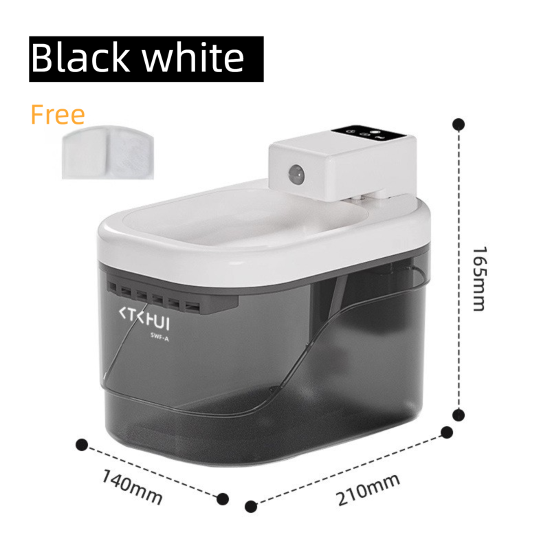 Transparent Black and White Smart Motion Sensor Wireless Pet Water Fountain