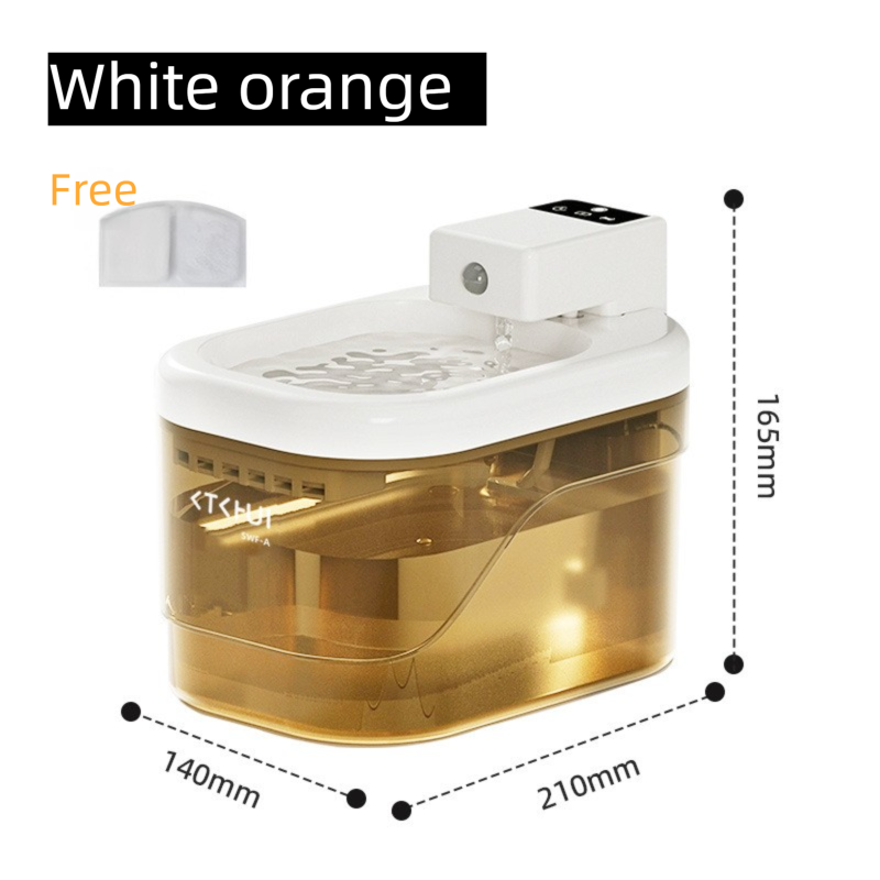 Transparent Orange and White Smart Motion Sensor Wireless Pet Water Fountain