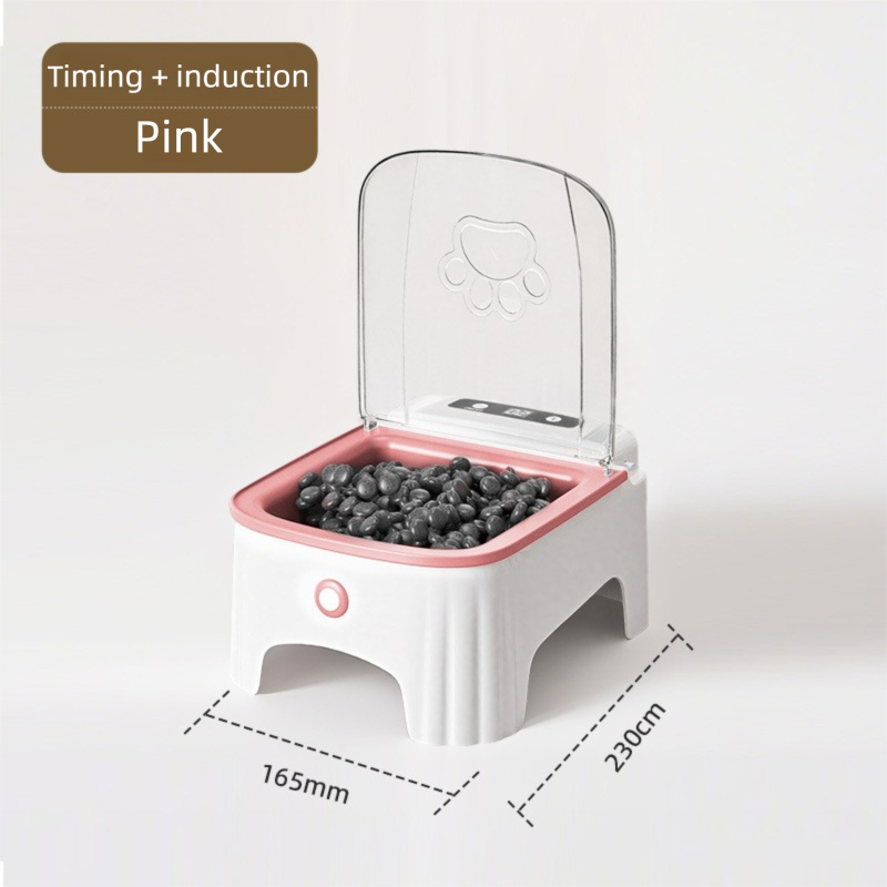 Pink and White Smart Infrared Motion Sensor Automatic Pet Feeder - 700ml Timed