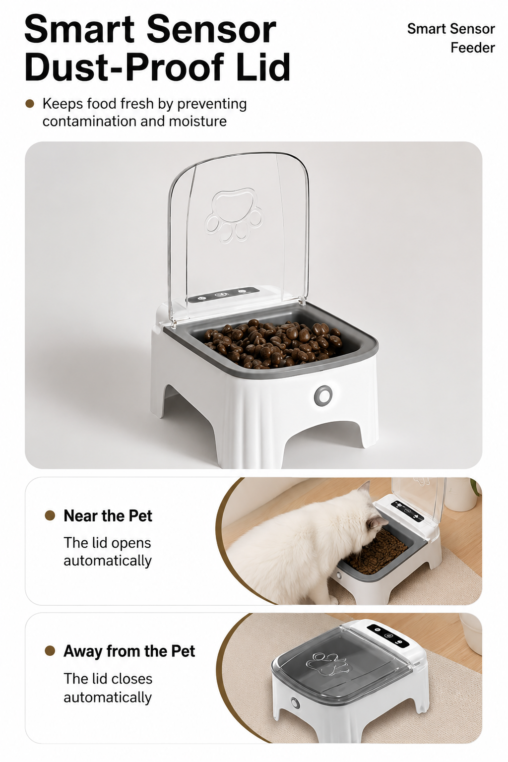 Pink and White Smart Infrared Motion Sensor Automatic Pet Feeder - 700ml Timed view 2