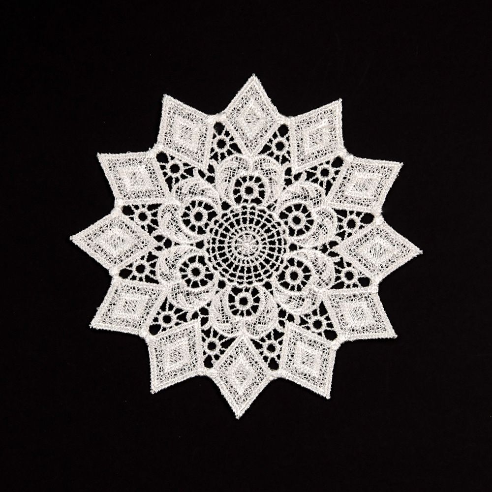 5.5 Inch Geometric Embroidered Lace Coaster (5 Pack) - Elegant Round Dining &