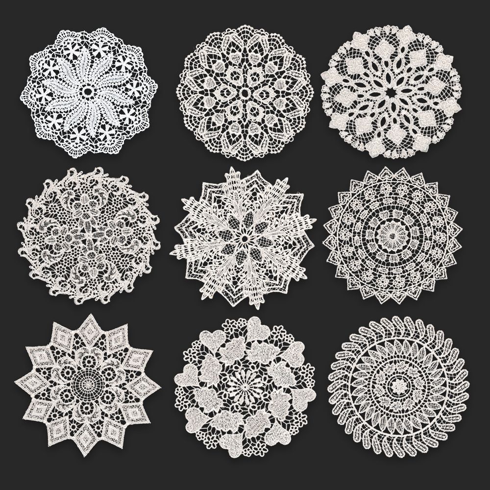 5.5 Inch Geometric Embroidered Lace Coaster (5 Pack) - Elegant Round Dining & view 5