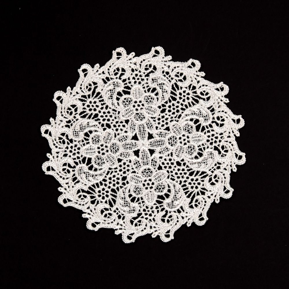 5.5 Inch Geometric Embroidered Lace Coaster (5 Pack) - Elegant Round Dining &