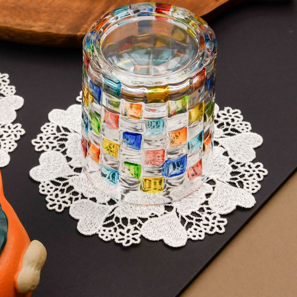 5.5 Inch Geometric Embroidered Lace Coaster (10 Pack) - Elegant Round Dining & view 2