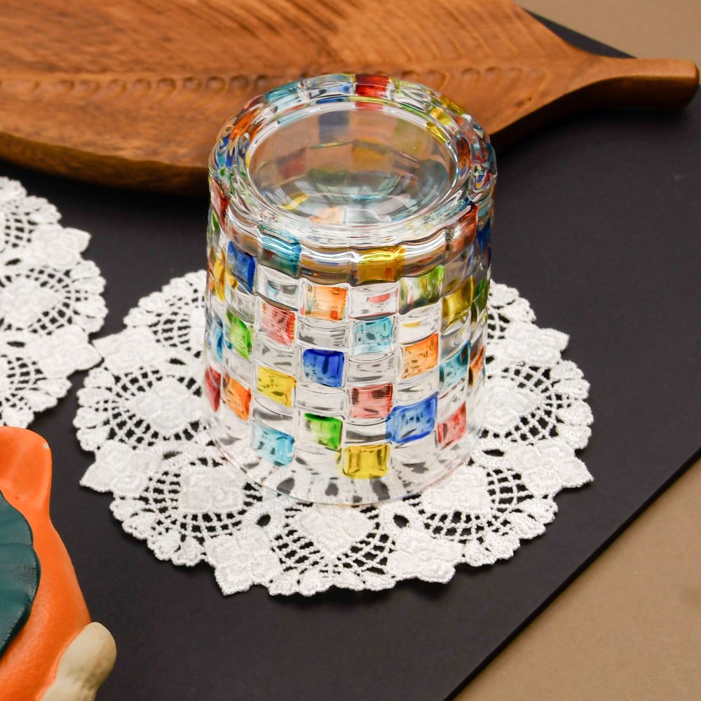 5.5 Inch Geometric Embroidered Lace Coaster (10 Pack) - Elegant Round Dining & view 3