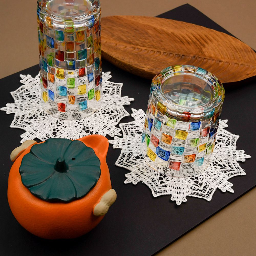 5.5 Inch Geometric Embroidered Lace Coaster (10 Pack) - Elegant Round Dining & view 2