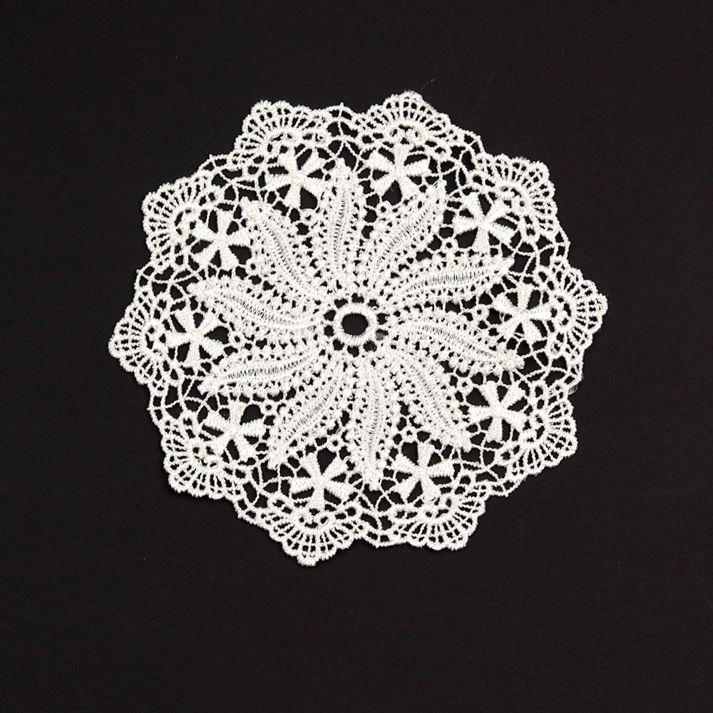 5.5 Inch Geometric Embroidered Lace Coaster (10 Pack) - Elegant Round Dining &