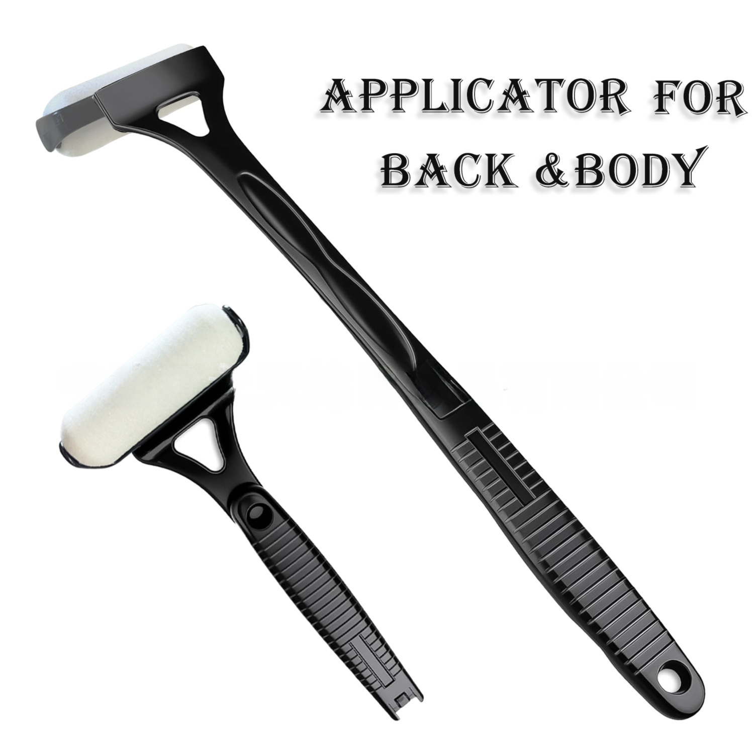 Black Foldable Long-Handle Back Lotion Applicator with Sponge Roller Head for view 2