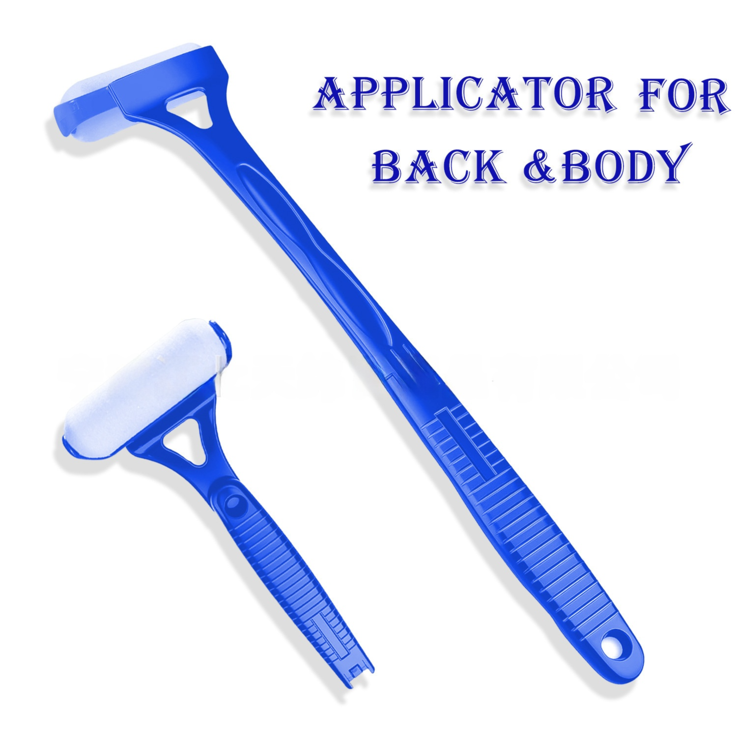 Blue Foldable Long-Handle Back Lotion Applicator with Sponge Roller Head for