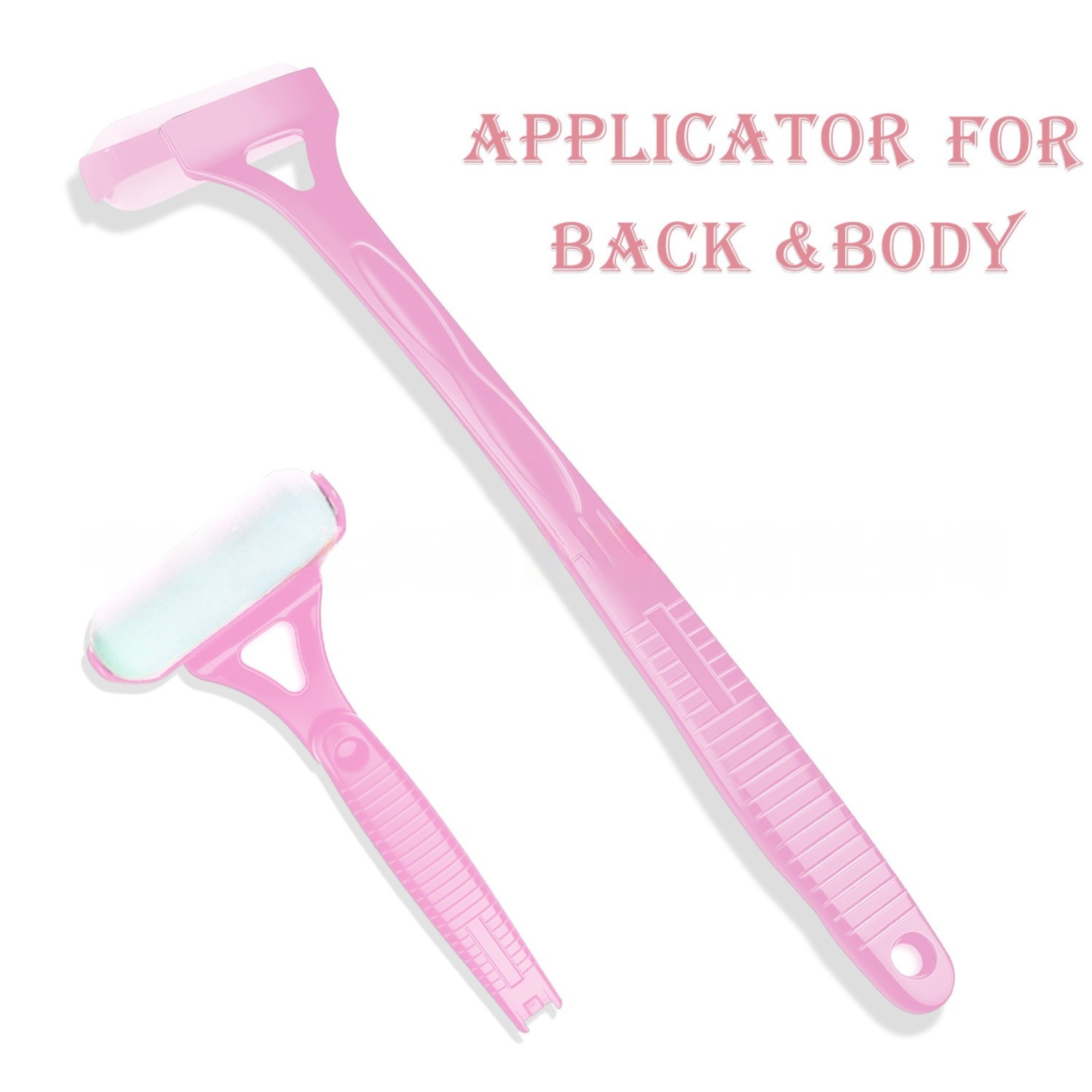 Pink Foldable Long-Handle Back Lotion Applicator with Sponge Roller Head for