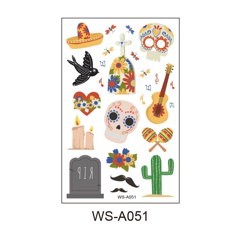 10 Pack Day of the Dead Halloween Temporary Tattoos - Mexican Fiesta Party
