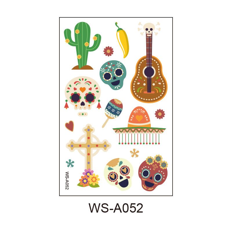 10 Pack Day of the Dead Halloween Temporary Tattoos - Mexican Fiesta Party