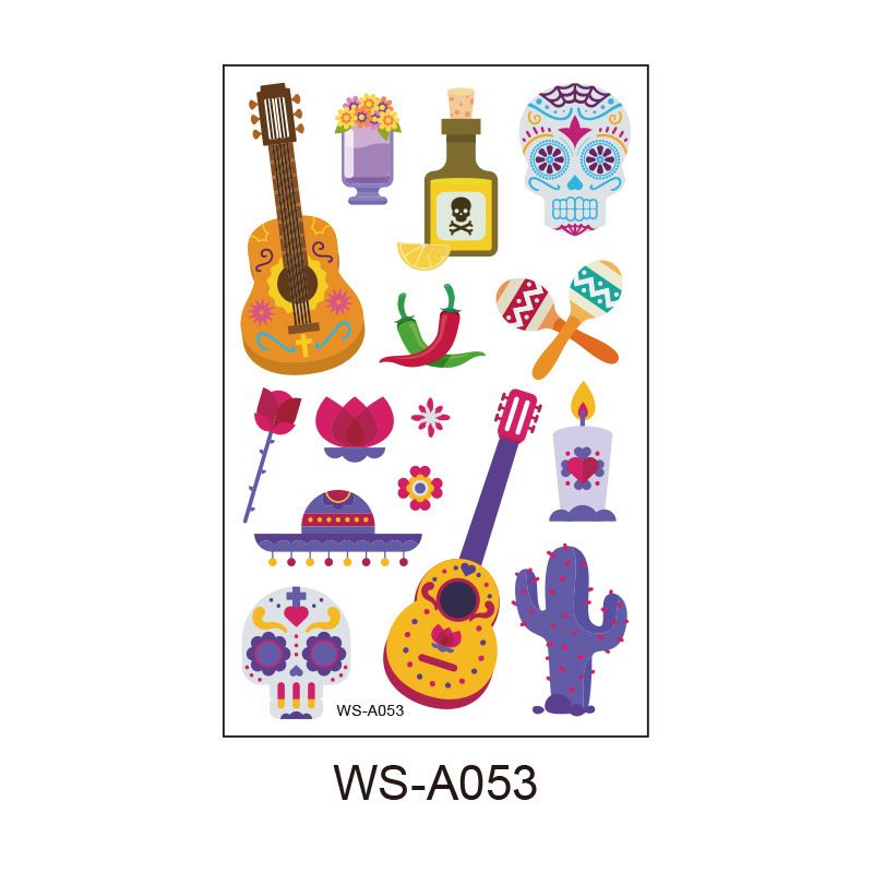 10 Pack Day of the Dead Halloween Temporary Tattoos - Mexican Fiesta Party