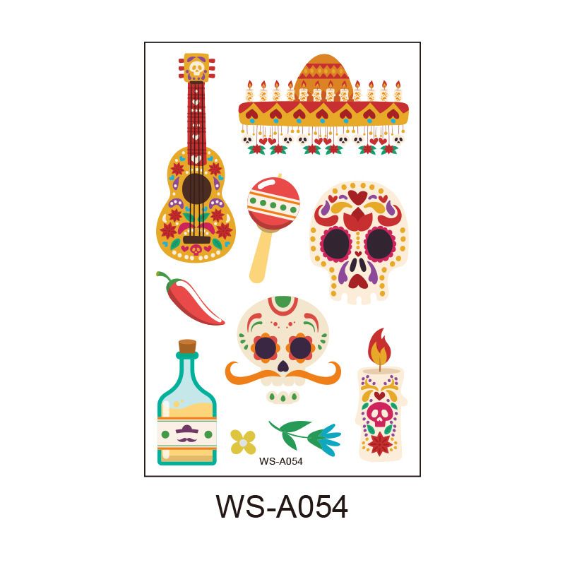 10 Pack Day of the Dead Halloween Temporary Tattoos - Mexican Fiesta Party
