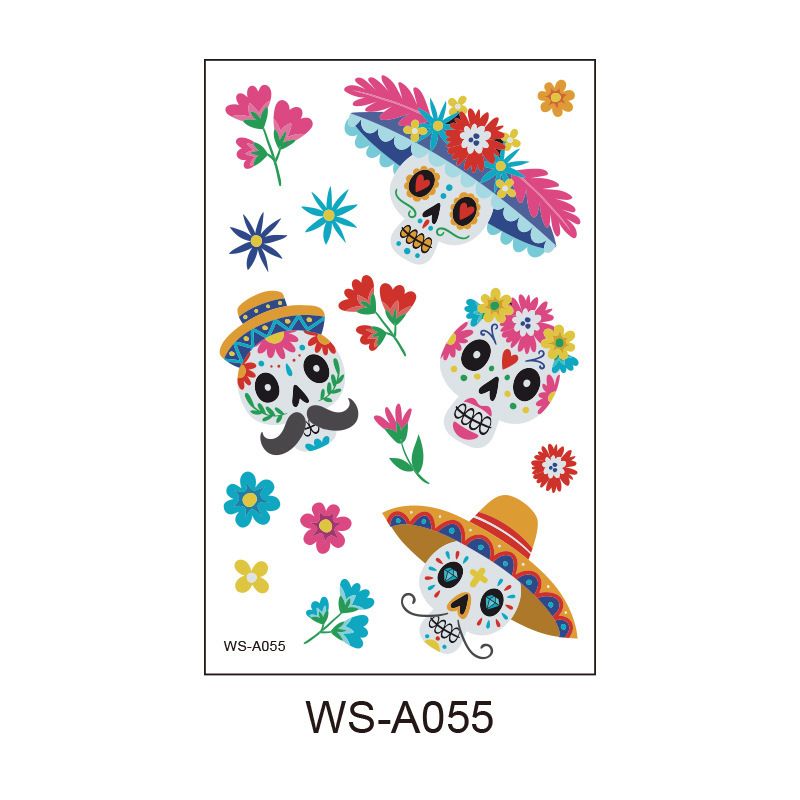 10 Pack Day of the Dead Halloween Temporary Tattoos - Mexican Fiesta Party