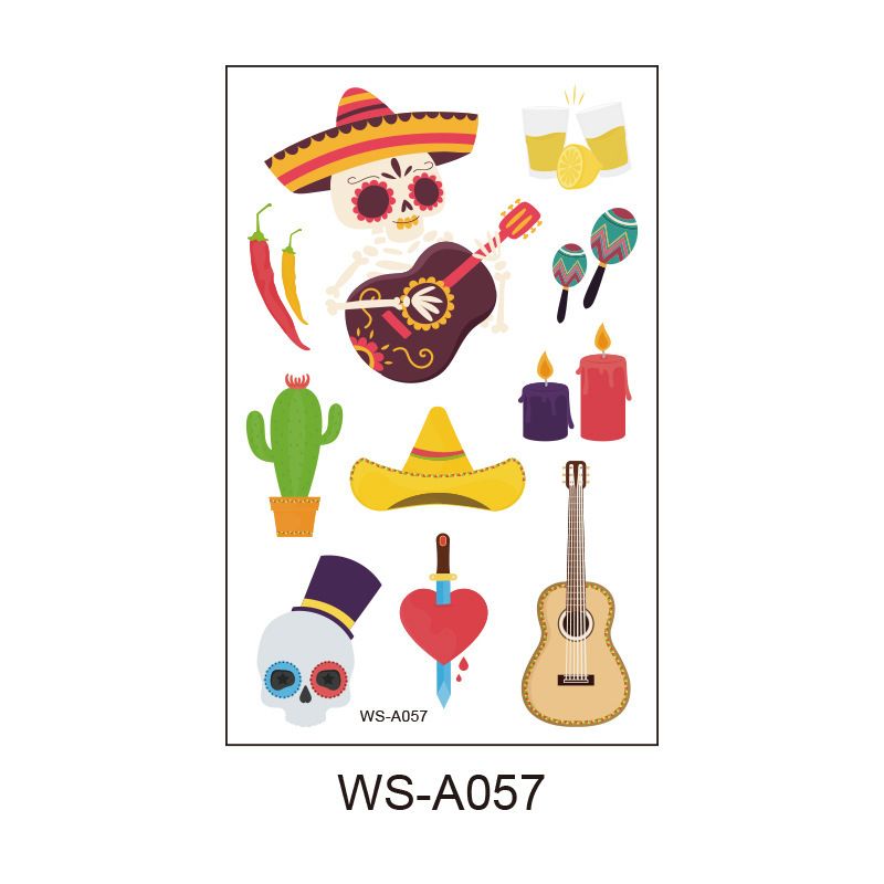 10 Pack Day of the Dead Halloween Temporary Tattoos - Mexican Fiesta Party