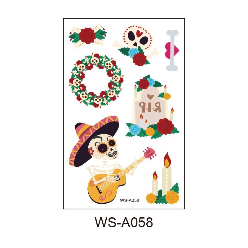 10 Pack Day of the Dead Halloween Temporary Tattoos - Mexican Fiesta Party