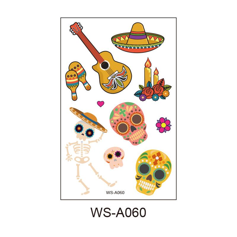 10 Pack Day of the Dead Halloween Temporary Tattoos - Mexican Fiesta Party