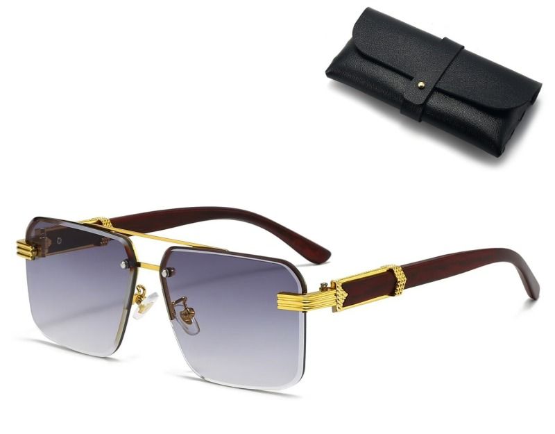 Square Rimless Diamond Cut Sunglasses with Black PU Leather Storage Case