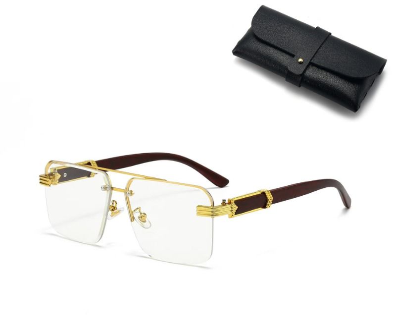 Square Rimless Diamond Cut Sunglasses with Black PU Leather Storage Case