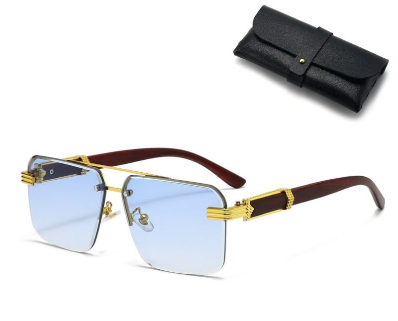 Square Rimless Diamond Cut Sunglasses with Black PU Leather Storage Case view 6