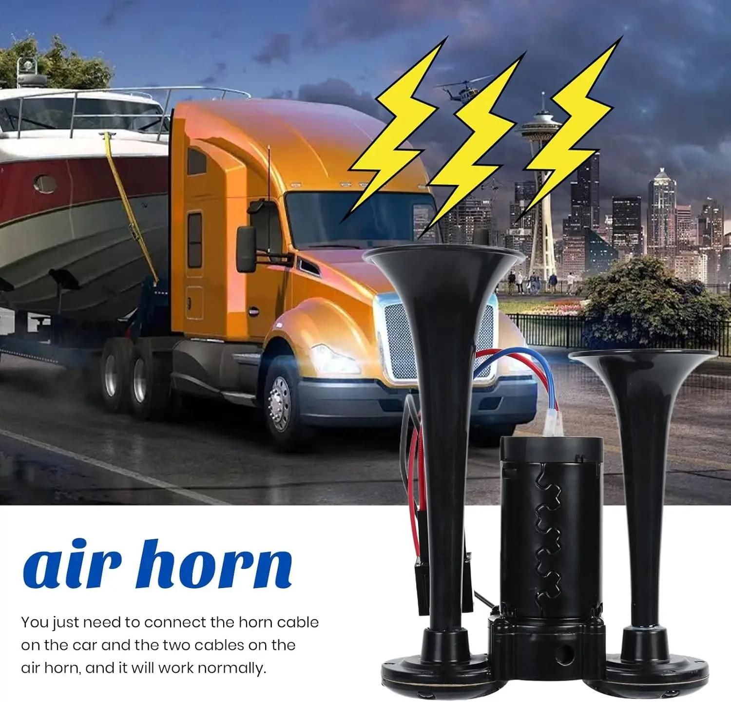 Super Loud Dual-Trumpet Integrated Air Horn with Compressor & Mounting view 2
