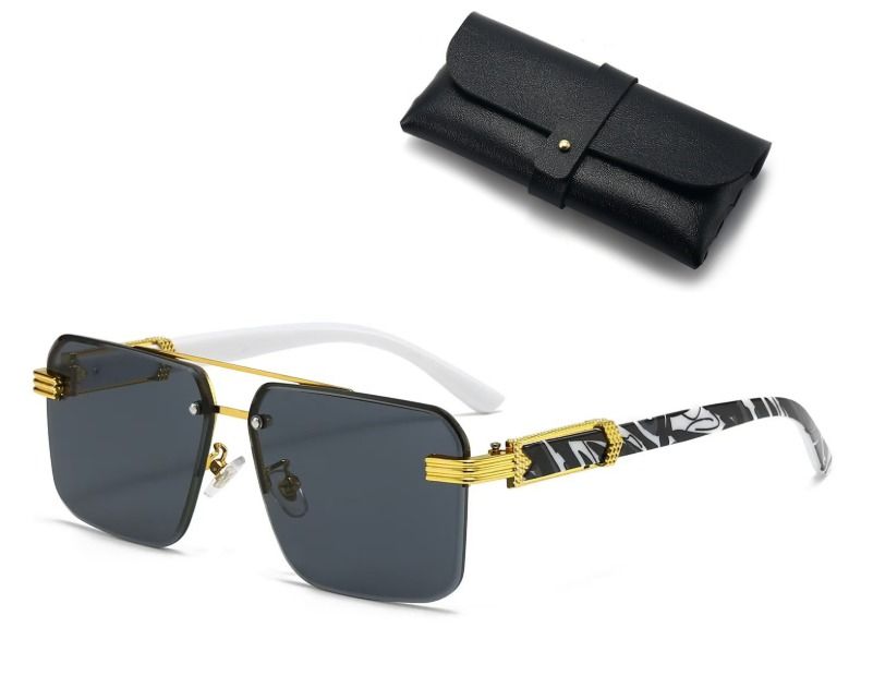 Square Rimless Diamond Cut Sunglasses with Black PU Leather Storage Case