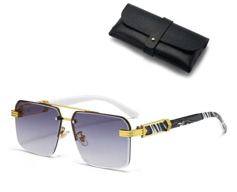 Square Rimless Diamond Cut Sunglasses with Black PU Leather Storage Case