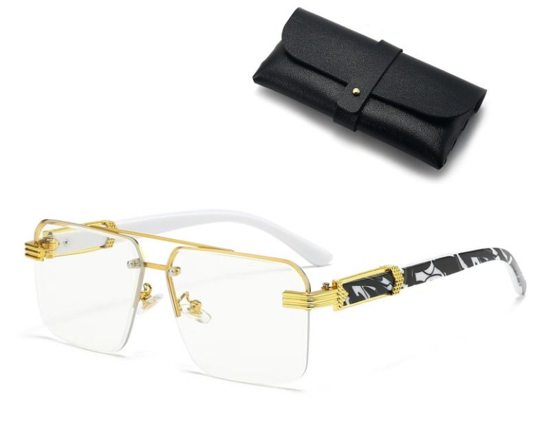 Square Rimless Diamond Cut Sunglasses with Black PU Leather Storage Case view 4
