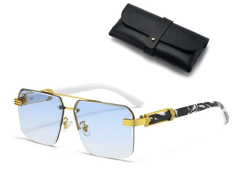Square Rimless Diamond Cut Sunglasses with Black PU Leather Storage Case