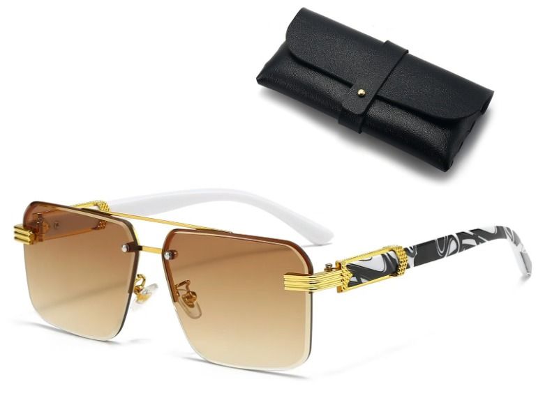 Square Rimless Diamond Cut Sunglasses with Black PU Leather Storage Case
