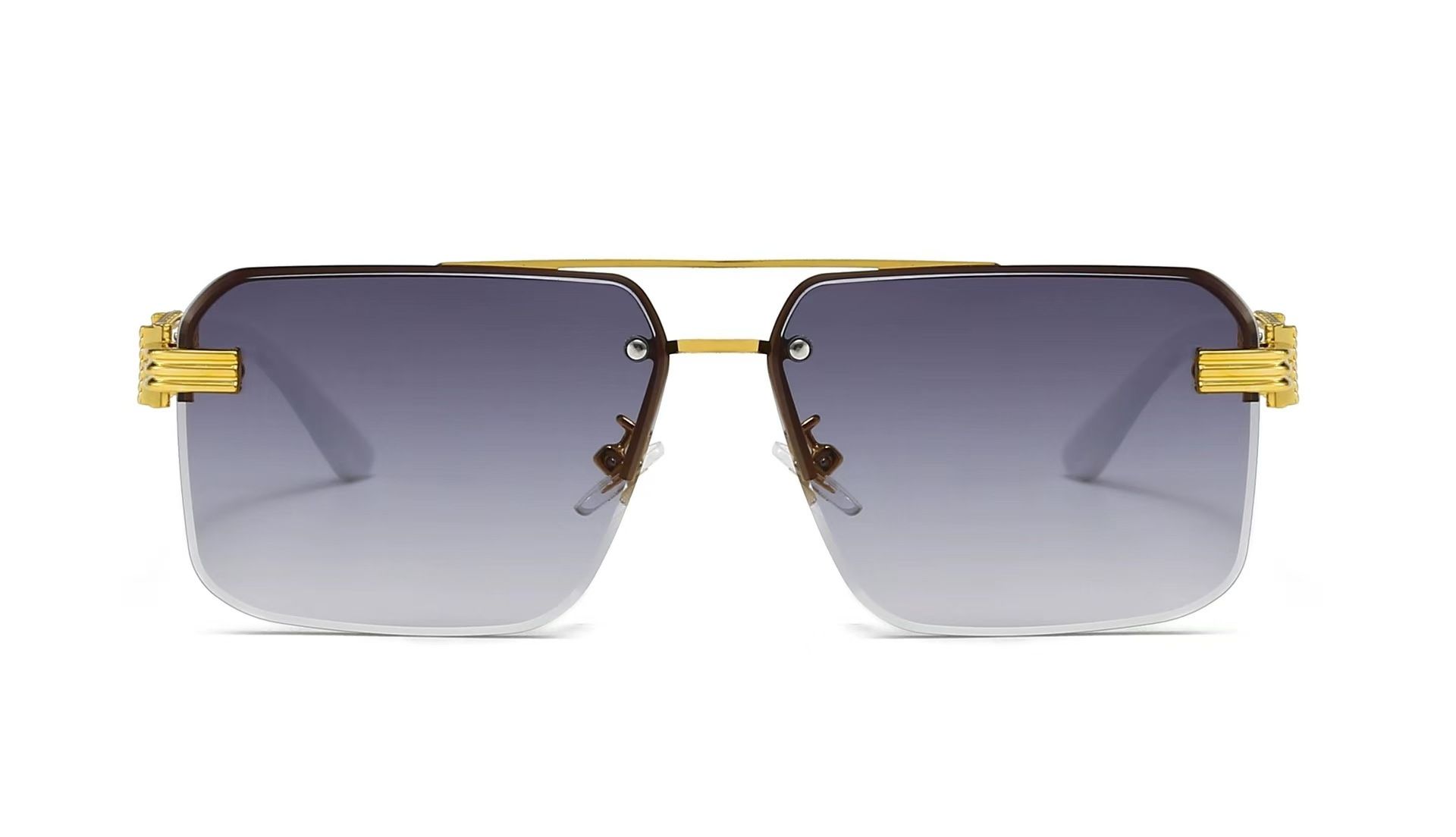 Square Rimless Diamond Cut Sunglasses with Black PU Leather Storage Case view 2