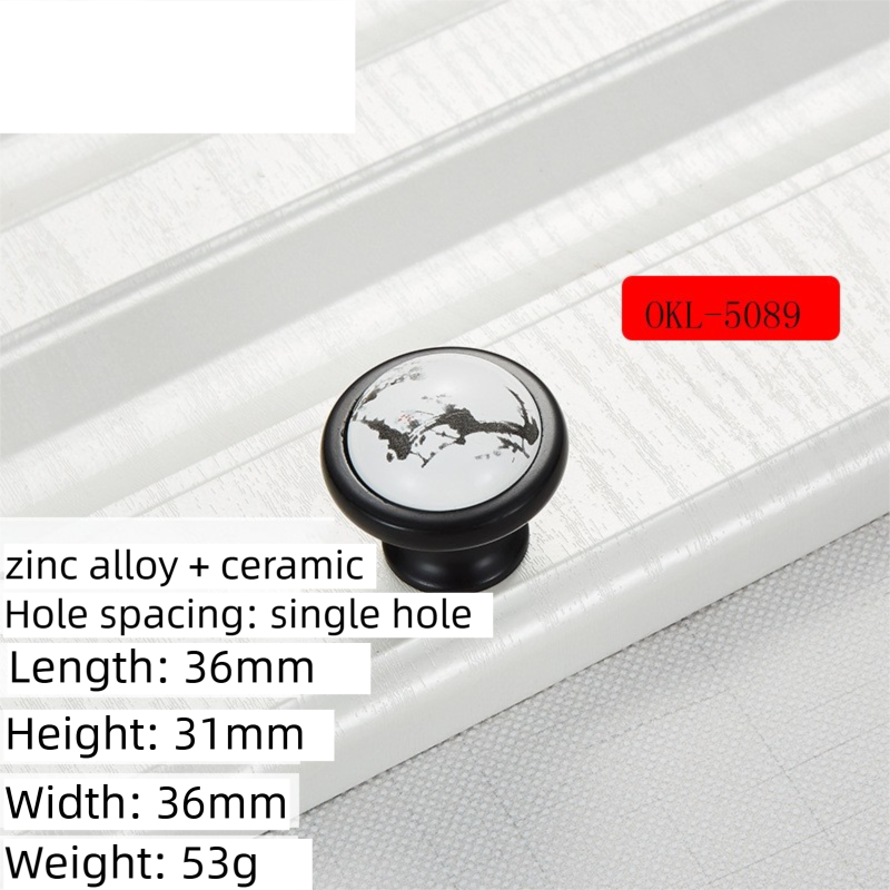 4 Pack Single Hole Ceramic & Matte Black Zinc Alloy Cabinet Knob & Handle