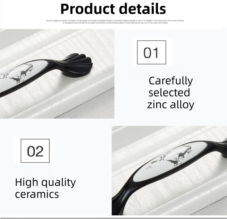 4 Pack Single Hole Ceramic & Matte Black Zinc Alloy Cabinet Knob & Handle view 2