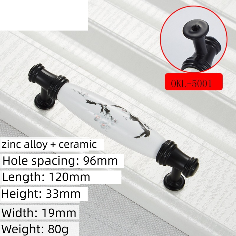 2 Pack Ceramic & Matte Black Zinc Alloy Cabinet Handle (Hole Spacing 96MM)