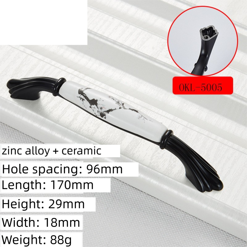 2 Pack Ceramic & Matte Black Zinc Alloy Cabinet Handle (Hole Spacing 96MM)