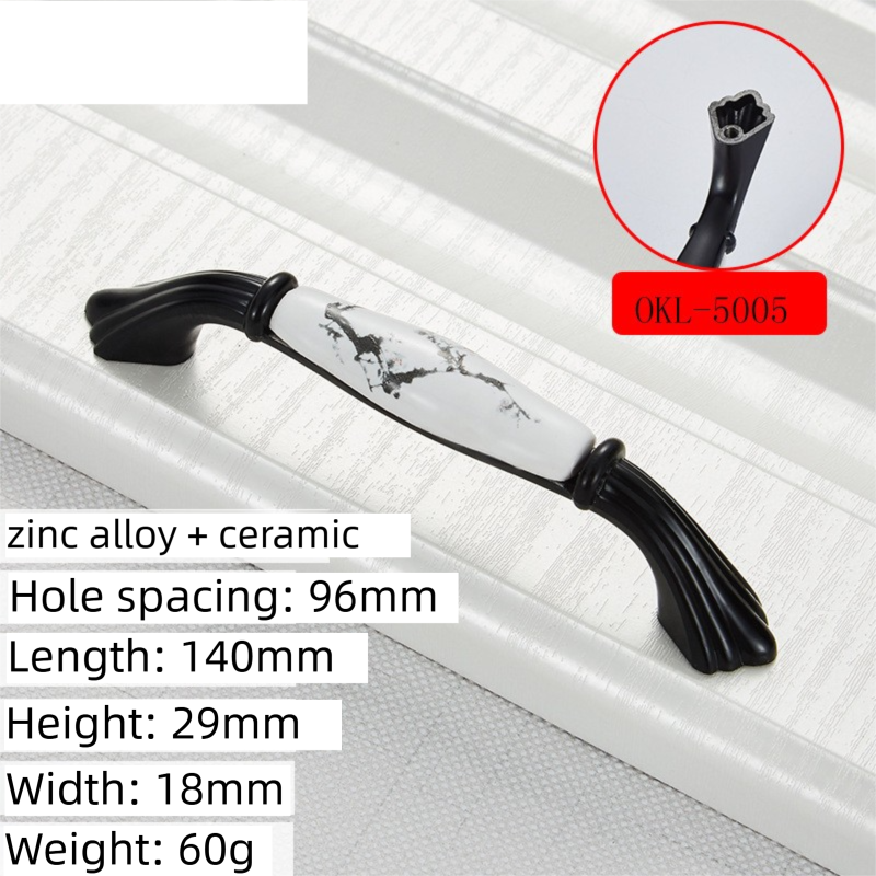 2 Pack Ceramic & Matte Black Zinc Alloy Cabinet Handle (Hole Spacing 128MM)